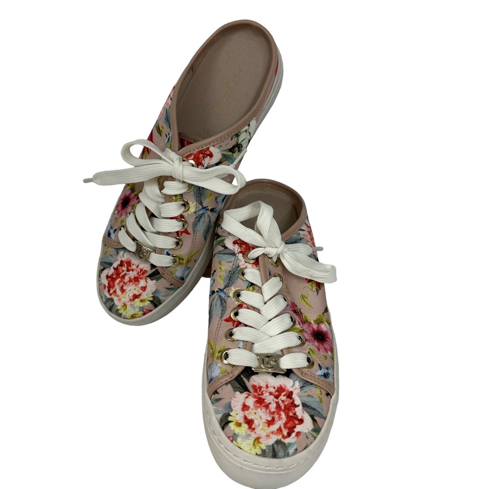 LIZ CLAIBORNE Mules Wayna Slip On Logo Tan Floral Lace Canvas Sneakers S…
